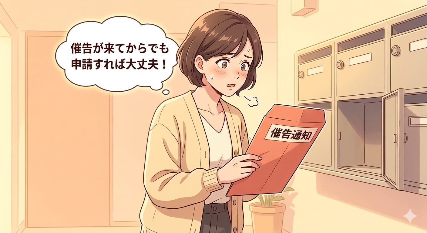 催告通知を受け取って焦る女性のイラスト